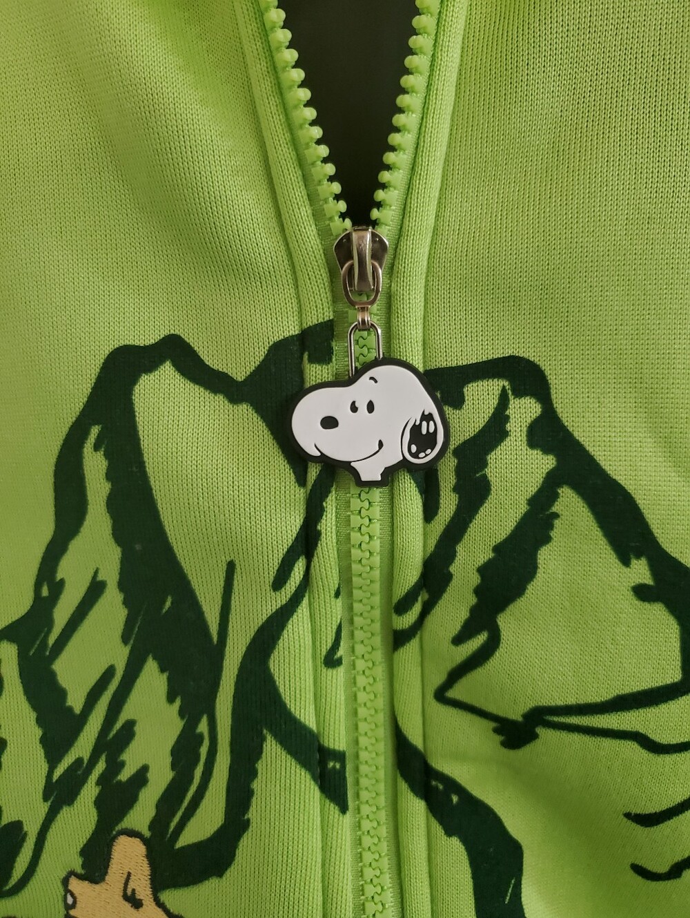 Peanuts camping Snoopy & Woodstock  green hoodie with snoopy zip pull size L NEW - Picture 6 of 14